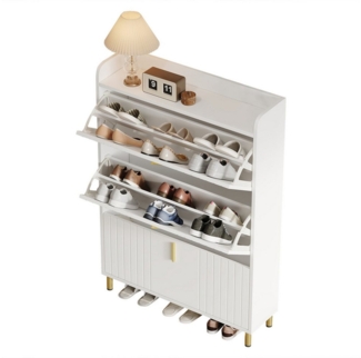OKWISH Schuhschrank Schuhregal Schuhkipper Schmal (Schuhkommode, 1-St, mit 3 Klappen, 6 Fächern) Verstellbar, Anti-Kipp-Vorrichtung