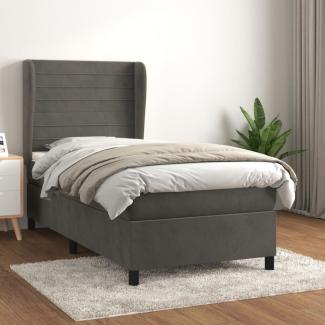 vidaXL Boxspringbett mit Matratze Dunkelgrau 100x200 cm Samt 3129256