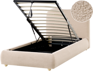 Bett mit Stauraum Bouclé BLAGNAC 90 x 200 cm Beige