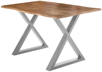 Esstisch Baumkante massiv Akazie natur 140x80 X-Gestell silber LUBIN 527469
