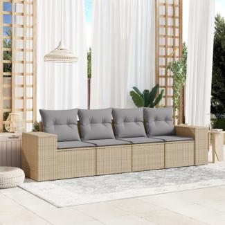 vidaXL 4-tlg. Garten-Sofagarnitur mit Kissen Beige Poly Rattan 3222278