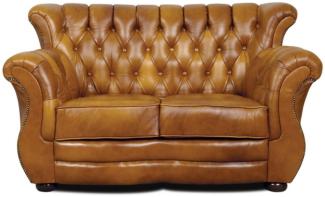 Casa Padrino Luxus Chesterfield Echtleder 2er Sofa Braun 150 x 85 x H. 90 cm