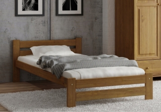 Home Collective Holzbett aus Massivholz Kiefer, mit abgeschrägten Kanten & verstärkter Mitte (Bettgestell, Einzelbett, Naturholz Stabil & Langlebig), 205x102x58.5 cm, Eiche