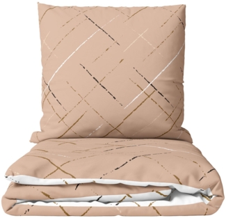 Leonado Vicenti Bettwäsche Hochwertige Polycotton, Baumwolle, 4 teilig, schlichtes Streifen Design mit Wendeseite, Beige, Grün und Grau