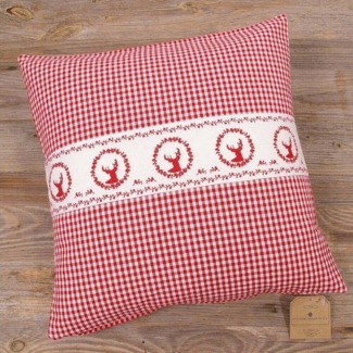 matches21 HOME & HOBBY Kissenbezüge Kissen-Bezug 40x40 cm Landhaus-Stil Hirsch rot weiß Baumwolle, (1 Stück), Wohnzimmer Kissen-Hülle als Deko-Kissen Zier-Kissen Sofa-Kissen