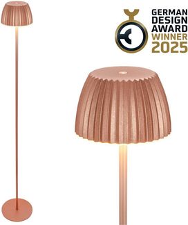 BRILONER - Riffle LED Stehlampe kabellos IP44 mit Touch, dimmbar, Memoryfunktion, Akku tauschbar, Akku Stehleuchte, Leselampe, Wohnzimmerlampe, German Design Award Winner, 19x124 cm, Kupferfarben