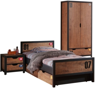 Kinderzimmer Set komplett Kameko 4 Massivholz+MDF Schwarz/Cognac