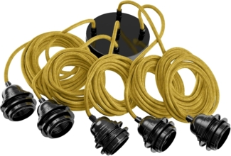 HOOPZI - Pendelleuchte - Hang 5 Flammig - 3,5m Textilkabel Seil - 5 X E27 Fassung - Vintage Retro senf