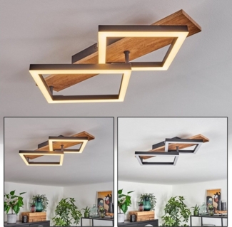 hofstein Deckenleuchte Deckenlampe aus Metall/MDF/Kunststoff in Schwarz/Holzoptik/Weiß, LED fest integriert, 3000 Kelvin, 2-flammig, 18 Watt, 2100 Lumen, 3000 Kelvin