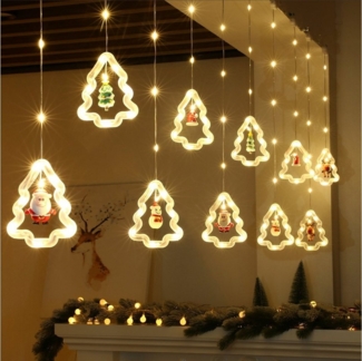Rosnek LED-Lichtervorhang 3M, 8 Modi, USB / Batterie, für Fenster Vorhang Schlafzimmer Deko, Fernbedienung, mit hängenden Ornamenten und Haken, Weihnachten Deko