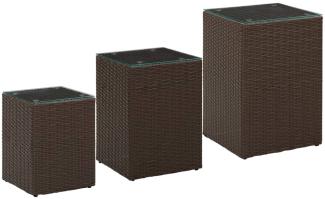 vidaXL Beistelltische 3 Stk. mit Glasplatten Braun Poly Rattan 316380