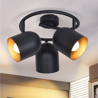 Nettlife Deckenleuchte E14 Schwarzgold Deckenstrahler Vintage Industrial Flurlampe, Schwenkbar, ohne Leuchtmittel, 350° Schwenkbar Wandstrahler für Küche Wohnzimmer