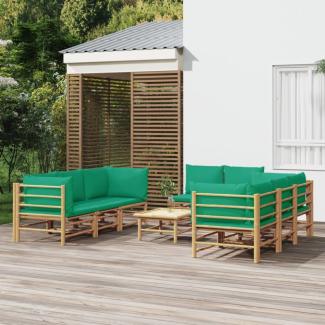 vidaXL 9-tlg. Garten-Lounge-Set mit Grünen Kissen Bambus