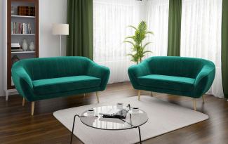 Couchgarnitur - Sofa ELI - 3 2 - Dunkelgrün Velours