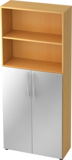 bümö Mehrzweckschrank 80cm breit, Aktenschrank o. Schuhschrank hoch, Regal Schrank-Kombi, Küchenschrank in Buche/Silber aus Holz, Vorratsschrank & Haushaltsschrank mit Metallgriffen, 4770-6-S-BM