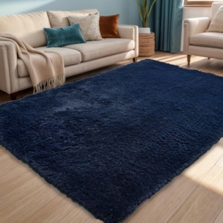 Weicher Zottelteppich Flauschiger Teppich Rutschfest Modern Blau 60x90cm