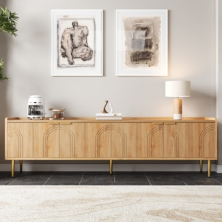 TV-Schrank 170 x 35 x 47,5 cm mit strukturierten Türen und goldenen Akzenten – modernes Design