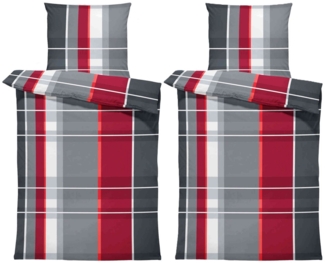 One Home Bettwäsche Winter Bassam, Flanell, 4 teilig, kariert gestreift, kuschelig flauschig warme weiche Baumwolle Biber