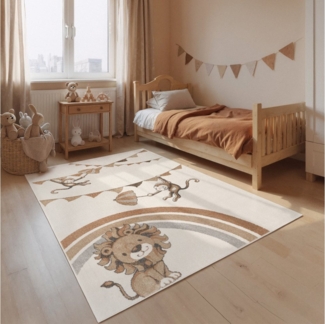Villeroy & Boch Kinderteppich Roar like a Lion Rainbow Party Teppich, rechteckig, Höhe: 9 mm, Spielteppich weich, Kinderzimmer, Boho Kids Spielunterlage, Tieremotiv
