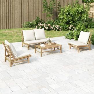 vidaXL 4-tlg. Garten-Lounge-Set mit Cremeweißen Kissen Bambus 3156481