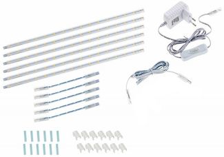 SEBSON Aufbauleuchte LED Lichtleiste 30cm 12V warmweiß 6-tlg, mit Stecker und Schalter