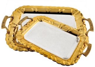 2er-Set Serviertabletts aus hochwertigem 18/10 Edelstahl – Funktionalität trifft auf Eleganz Motiv 11 Silber/Gold