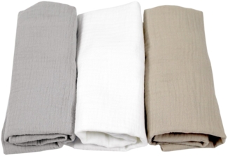 BabyLux Spannbettlaken Musselin Set – 3er Pack 40x80 cm für Kinderwagen Stubenwagen Babybett, Gummizug: ja, z14 Grau-Weiß-Sand