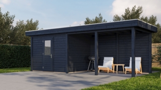 Lugarde Select Modern Gartenhaus mit Vordach Duisburg 300x250cm + 400cm - Schwarzes Öl