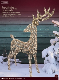 Lumineo LED Stern LED Rentier 960 LED 65 x 130 cm Gold, warm weiß, mit Flash-Effekt, Twinkel Effekt, Warmweiß, 8h-Timer, Flash-Effekt, Indoor/Outdoor, 5 m Zuleitung
