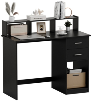 Mondeer Schreibtisch Computertisch, mit 2 Schubladen, Regal & Schrank 105x94x48cm Schwarz
