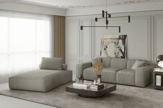 Sofa Set 2-teilig Sezlong und Sofa 3-Sitzer CELES in Stoff Scala Lichtgrau
