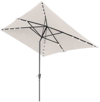 Clanmacy Sonnenschirm Rechteckig LED Solar Gartenschirm 2.1x1.4 m UV-Schutz mit kurbel Beige, LxB: 210x140 cm, Stabiler knickbar/für Garten, Balkon, Terasse/Sonnenschutz
