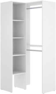Dmora Großer Kleiderschrank Arpagone, Struktur für begehbaren Eckschrank, offener Eckkleiderbügel, 79x88h186 cm, Weiß