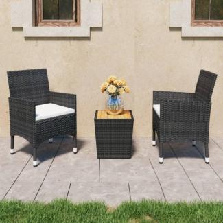 3-tlg. Bistro-Set Poly Rattan und Massivholz Schwarz