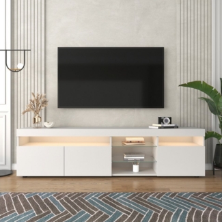 OKWISH TV-Schrank mit LED-Beleuchtung (Fernsehschrank TV-Tisch, Variable LED-Beleuchtung) mit LED-Beleuchtung (3 Schranktüren