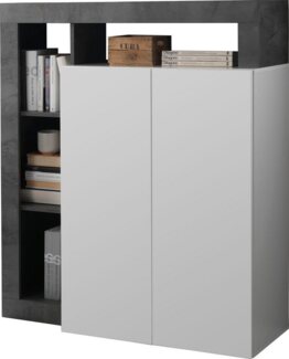 Highboard SEFRO - 2 Türen & 4 Ablagen - Weiß lackiert & Beton-Optik