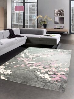 Carpetia Teppich Teppich modern Wohnzimmerteppich Blumen rosa grau, rechteckig
