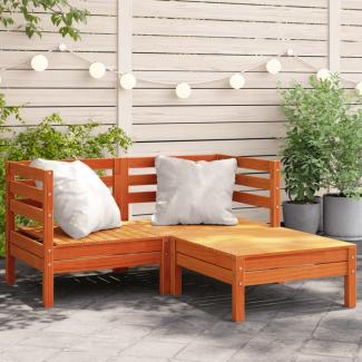 vidaXL Gartensofa 2-Sitzer mit Hocker Wachsbraun Massivholz Kiefer 838023