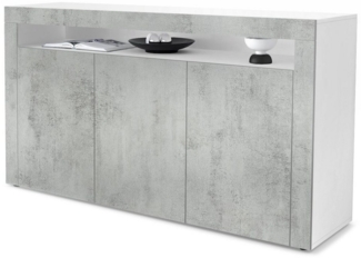 Vladon Sideboard Valencia, Kommode mit 3 Türen und 1 offenem Fach, Weiß matt/Beton Oxid Optik/Beton Oxid Optik (155 x 92 x 40 cm)