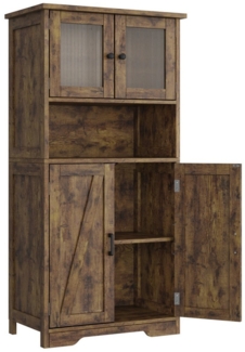 GarveeMore Hochschrank mit 4 Türen,Hochschrank Buffetschrank mit verstellbarem Einlegeboden Vitrinenschrank mit 4 Fächer für Küche Wohnzimmer Badezimmer,128cm