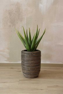 VIVANNO Blumentopf Rattan MACETA Rund - Schwarz Geflochten (1 St), 24x32 cm
