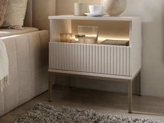 GrainGold Nachttisch DEO mit LED, Griffloss, Push-To-Open - 56 x 39 x 54 cm - Kaschmir