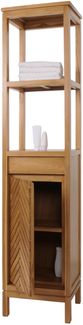 Teak-Hochschrank HWC-M74, Badschrank, 1 Tür 4 Fächer, hochwertiges B-Grade-Teak (Kernholz, 20-30 Jahre) 181x40x35cm