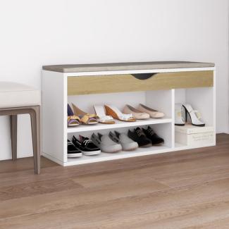 vidaXL Schuhbank mit Kissen Weiß Sonoma-Eiche 104x30x49cm 326755
