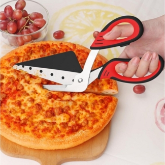 LuxusKollektion Pizzaschere Pizzaschere Pizzaspachtel Edelstahlklingen Griff 27 cm Rot und Schwarz