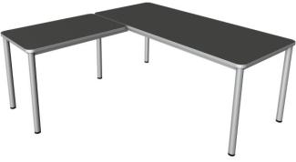 Kerkmann Schreibtisch Prime 180x80x75 cm m. Anbautisch 100x60 cm 4 Bein-Gestell alusilber Anthrazit