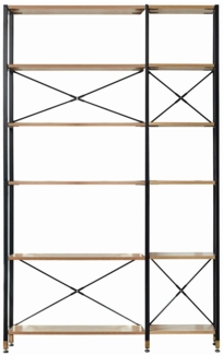Regal-Set 30 x 127 x 210 cm Metall MDF mit Akazie-Dekor Schwarz Natur