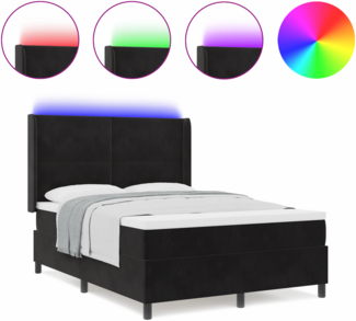 vidaXL Boxspringbett mit Matratze & LED Schwarz 140x190 cm Samt 3343864