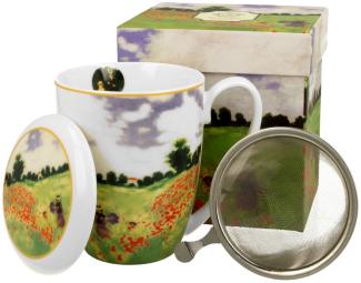 DUO ART GALLERY Becher 380 ml POPPY FIELD mit Teesieb, New Bone China Porzellan