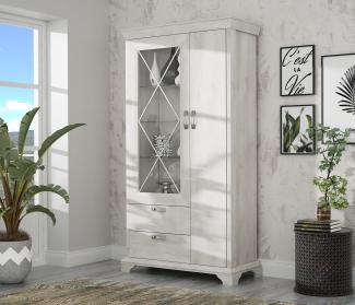 FORTE Kashmir Vitrine, Holzwerkstoff, Weiß/Beige, 113 x 210,3 x 48,3 cm